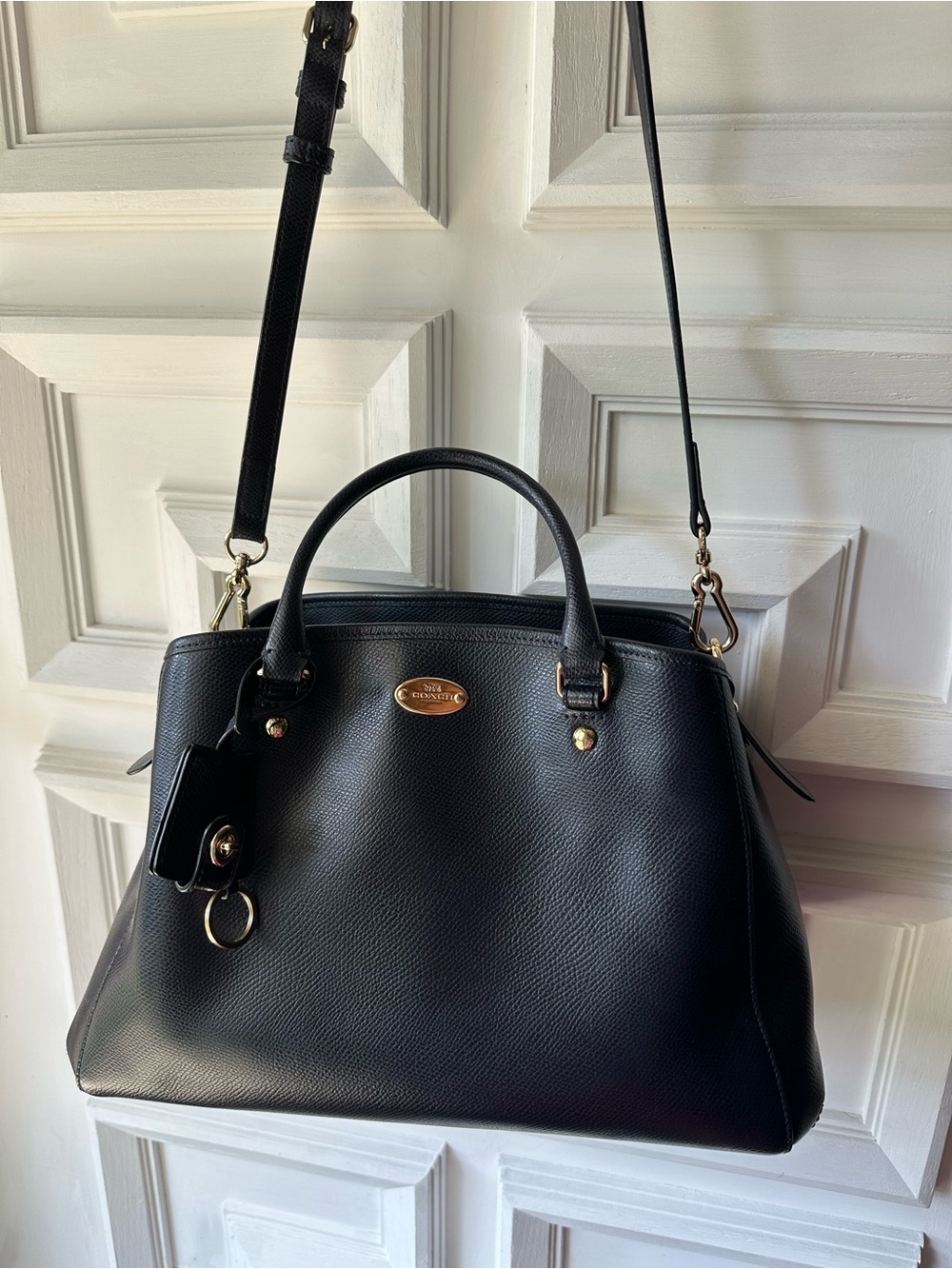 Coach midnight blue Leather pebbled carryall with Removable Strap